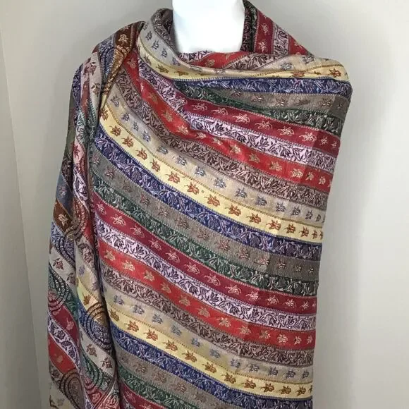 Colorful Striped Shawl/Wrap with Fringe Size 80 inches long by 40 inches wide - Picture 4 of 6